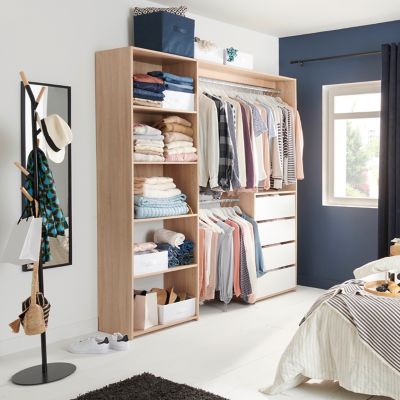 Kit dressing bicolore Karisma avec bloc 4 tiroirs décor chêne et blanc l. 181,5 x P. 39,95 x H. 200,